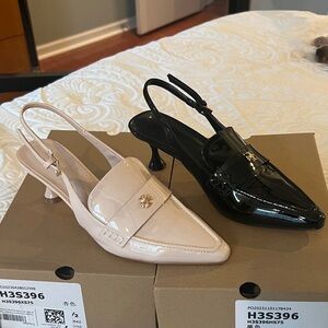 ZBY Coutgo 2 pairs faux patent leather Elegant Black & Cream Slingback 2.5 inch